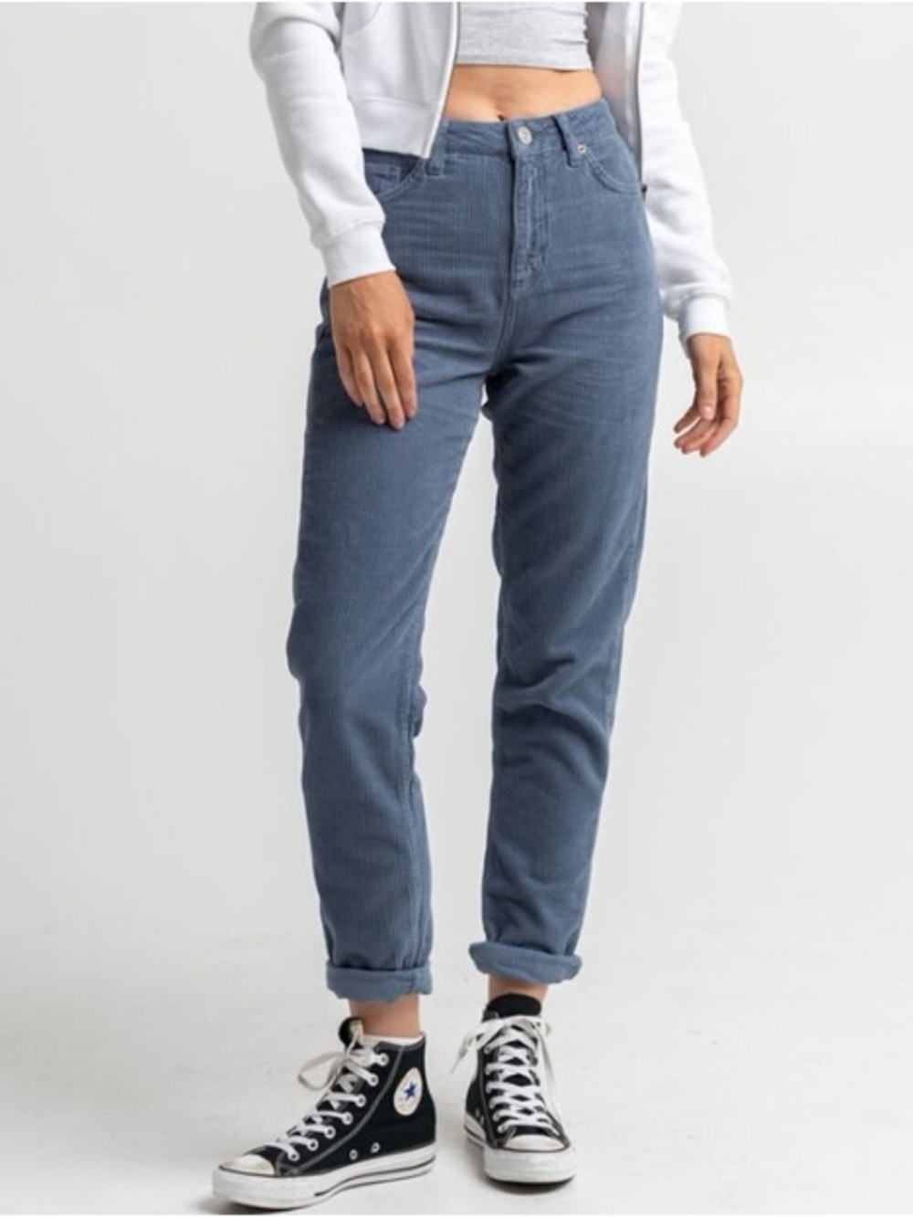 BDG EUC Mom High Rise Straight Leg Ankle Length Corduroy Pants Blue-Gray - Sz 24